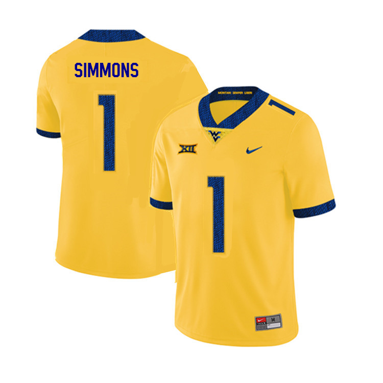 NCAA Men's T.J. Simmons West Virginia Mountaineers Yellow #1 Nike Stitched Football College 2019 Authentic Jersey IP23Q34UK